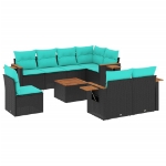 Set Divani da Giardino 9 pz con Cuscini Nero in Polyrattan