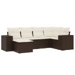 Set Divano da Giardino 6 pz con Cuscini Marrone in Polyrattan