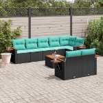 Set Divani da Giardino 9 pz con Cuscini Nero in Polyrattan