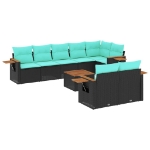 Set Divani da Giardino 9 pz con Cuscini Nero in Polyrattan