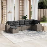 Set Divani da Giardino 7 pz con Cuscini Grigio in Polyrattan