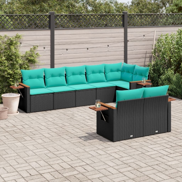 Set Divani da Giardino con Cuscini 8 pz Nero in Polyrattan