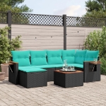 Set Divani da Giardino 7 pz con Cuscini Nero in Polyrattan