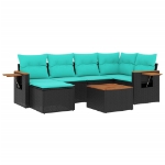 Set Divani da Giardino 7 pz con Cuscini Nero in Polyrattan