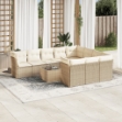 Set Divani da Giardino 11 pz con Cuscini Beige in Polyrattan