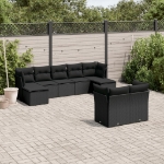 Set Divani da Giardino 9 pz con Cuscini Nero in Polyrattan