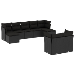 Set Divani da Giardino 9 pz con Cuscini Nero in Polyrattan