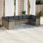 Set Divano da Giardino 10 pz con Cuscini Grigio in Polyrattan