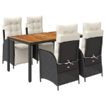 Set da Pranzo da Giardino 5 pz Nero con Cuscini in Polyrattan