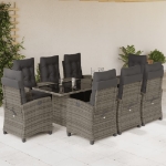 Set da Pranzo da Giardino 9 pz con Cuscini in Polyrattan Grigio