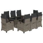 Set da Pranzo da Giardino 9 pz con Cuscini in Polyrattan Grigio