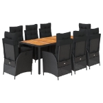 Set da Pranzo da Giardino 9 pz con Cuscini Nero in Polyrattan