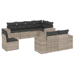 Set Divano da Giardino 8pz con Cuscini Grigio Chiaro Polyrattan