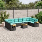 Set Divani da Giardino 11 pz con Cuscini in Polyrattan Nero