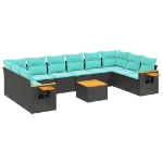Set Divani da Giardino 11 pz con Cuscini in Polyrattan Nero