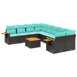 Set Divani da Giardino 9 pz con Cuscini Nero in Polyrattan