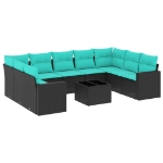 Set Divani da Giardino 10 pz con Cuscini Nero in Polyrattan
