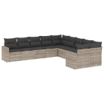Set Divano Giardino 10 pz con Cuscini Grigio Chiaro Polyrattan
