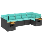 Set Divani da Giardino 7 pz con Cuscini Nero in Polyrattan