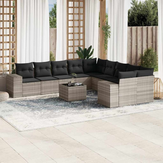 Set Divani da Giardino 11 pz con Cuscini in Polyrattan Grigio