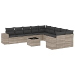 Set Divani da Giardino 11 pz con Cuscini in Polyrattan Grigio