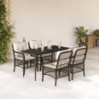 Set da Pranzo da Giardino 5pz con Cuscini in Polyrattan Marrone