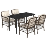 Set da Pranzo da Giardino 5pz con Cuscini in Polyrattan Marrone