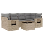 Set Divani da Giardino 7 pz con Cuscini Beige in Polyrattan
