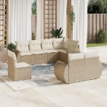 Set Divano da Giardino 8 pz con Cuscini Beige in Polyrattan