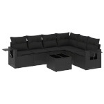 Set Divani da Giardino con Cuscini 7pz Nero Polyrattan
