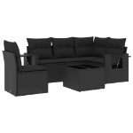 Set Divano da Giardino 6 pz con Cuscini Nero in Polyrattan