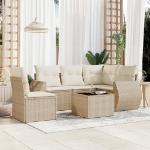 Set Divano da Giardino 6 pz con Cuscini Beige in Polyrattan