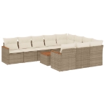 Set Divani da Giardino 11 pz con Cuscini Beige in Polyrattan