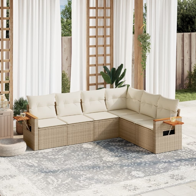 Set Divano da Giardino 6 pz con Cuscini Beige in Polyrattan