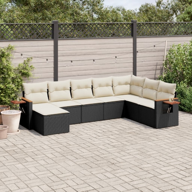 Set Divani da Giardino con Cuscini 8 pz Nero in Polyrattan
