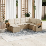 Set Divani da Giardino 7 pz con Cuscini Beige in Polyrattan