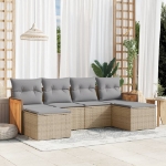 Set Divano da Giardino 6 pz con Cuscini Beige in Polyrattan