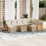 Set Divano da Giardino 10 pz con Cuscini Beige in Polyrattan