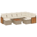Set Divano da Giardino 10 pz con Cuscini Beige in Polyrattan