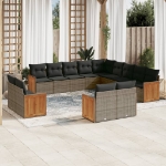 Set Divani da Giardino 13 pz con Cuscini Grigio in Polyrattan