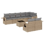 Set Divano da Giardino 9 pz con Cuscini Beige in Polyrattan