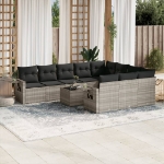 Set Divani da Giardino 11 pz con Cuscini in Polyrattan Grigio