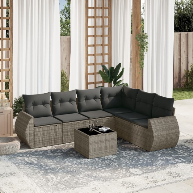 Set Divani da Giardino 7 pz con Cuscini Grigio in Polyrattan