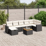 Set Divani da Giardino con Cuscini 8 pz Nero in Polyrattan