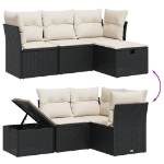 Set Divani da Giardino 4 pz con Cuscini Nero in Polyrattan