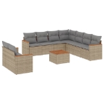 Set Divano da Giardino 10 pz con Cuscini Beige in Polyrattan