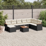 Set Divani da Giardino 9 pz con Cuscini Nero in Polyrattan