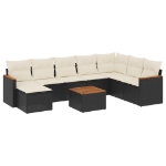 Set Divani da Giardino 9 pz con Cuscini Nero in Polyrattan