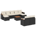 Set Divani da Giardino 10pz con Cuscini in Polyrattan Nero
