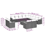 Set Divani da Giardino 14pz con Cuscini in Polyrattan Nero